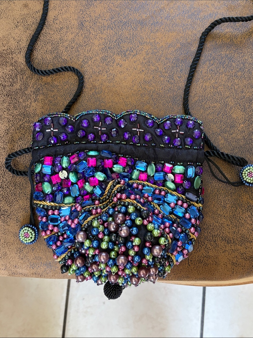 Chico’s Beaded Multicolor Drawstring Crossbody Bag -